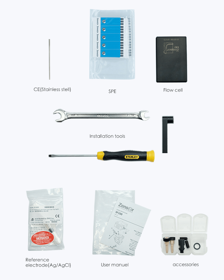 Items in the kit of
                                    Electochemical Flow cell-Zensor R&D-SF100